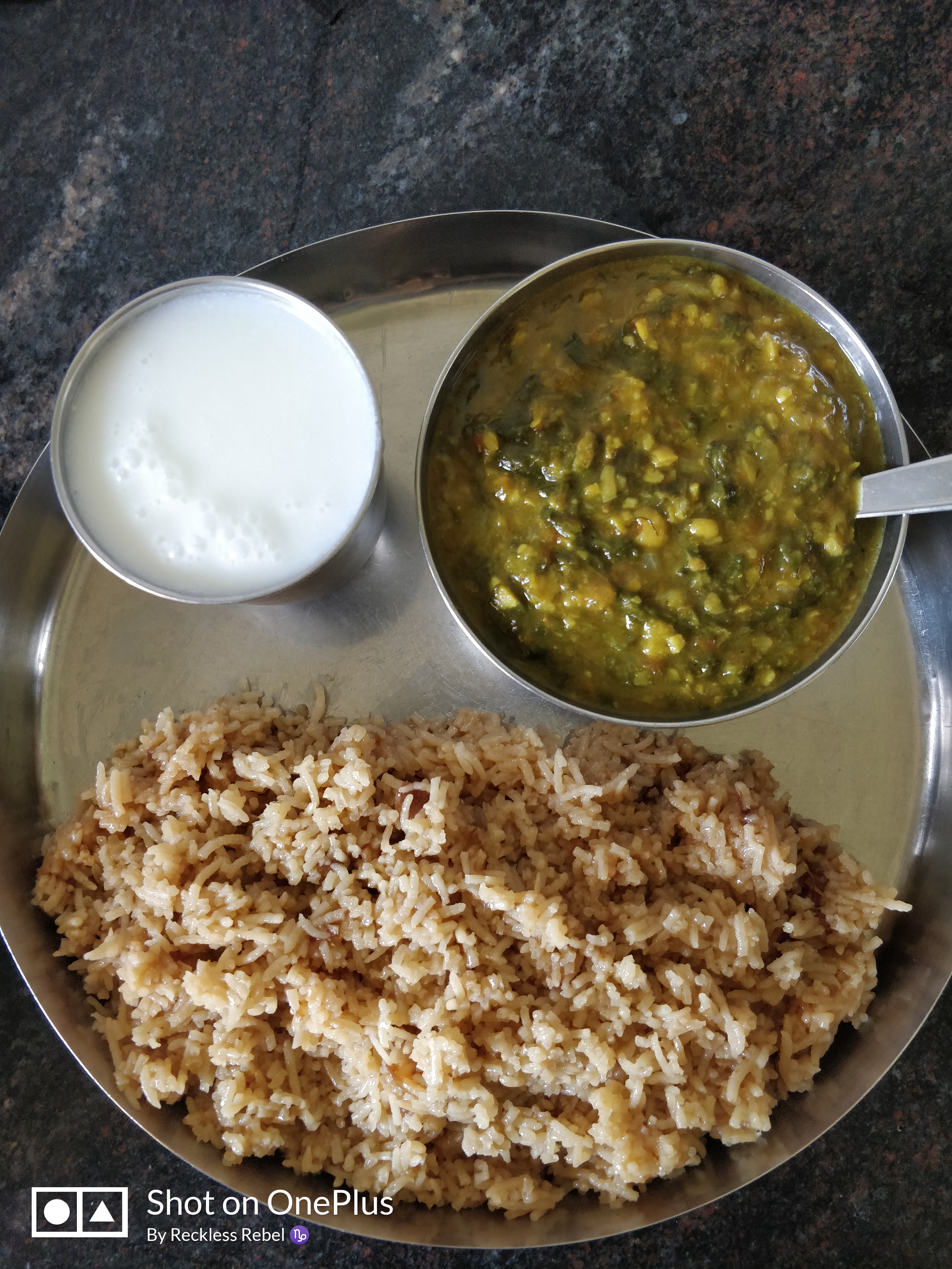 Palak Dal, Onion Rice & Buttermilk